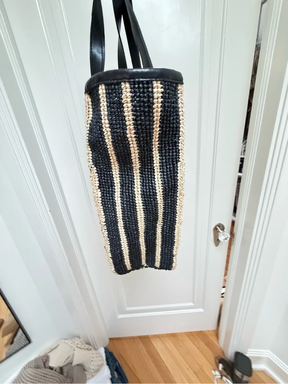 😍 NWT Rag & Bone Daily Tote Raffia Leather Black Natural Stripe